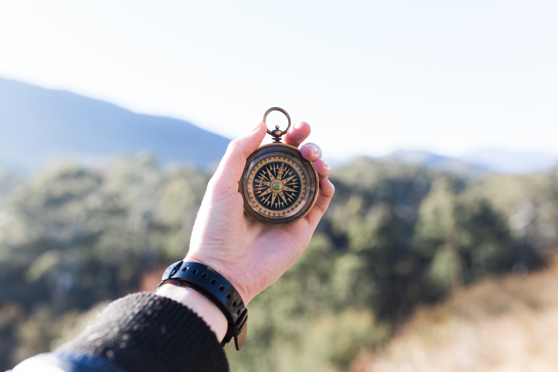 Arm holding a compass